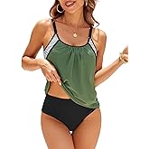 ZAFUL Two Piece Tankini Swimsuit for Women High Waisted Tummy Control Bathing Suit Double Up Tankini Set
