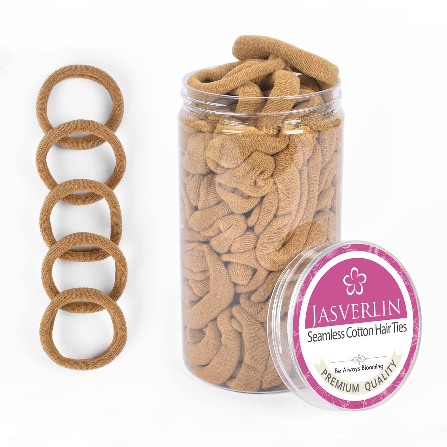 JASVERLIN Blonde Hair Ties, Thick Seamless Cotton Elastic Hair Bands Scrunchies for Women, No Crease Damage Stretchy Ponytail Holders Accessories 100 pcs 1.5-inch