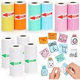 HUIJUTCHEN 10 Rolls Mini Printer Paper for Receipt Printers - 4 White & 6 Colorful Thermal Sticky Paper, 57X25mm, for Notes, Journal, Memo, Photo, Study