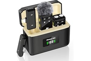 PQRQP Mini Microphone for iPhone, Android(Lightning/USB C), 80 H Battery Life, Hi-Fi Audio, 48kHz/24-bit, Wireless Microphones with Noise Cancellation for Video Recording, Streaming, 164ft Range
