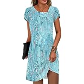 ETCYY Women's Sundresses Petal Short Sleeve Summer Dresses Swimsuit Cover Up Shirt Bathing Square Neck Button Beach Dress