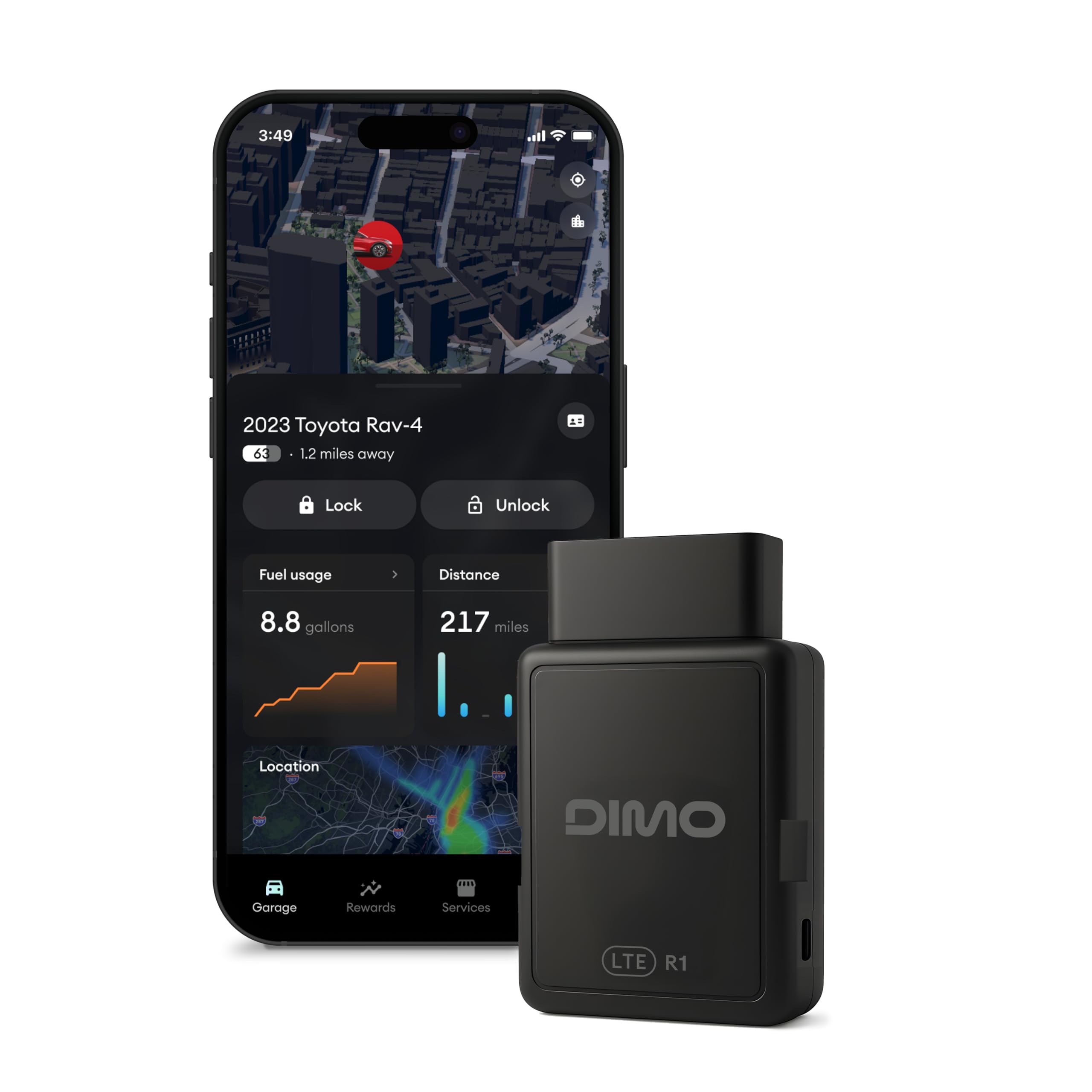 Photo 1 of DIMO GPS Vehicle Tracker with Real-Time Location | OBD2 Wireless Scanner, AI-Powered Diagnostic Tool for Check Engine Light & 9000+ Error Codes | Track Driving Habits, Battery & Fuel Usage