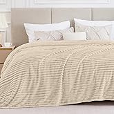 BEDELITE Full Size Blanket for Bed, 300GSM Soft & Warm Fleece Beige Blanket, Decorative and Giftable Striped Blankets for Women, Men, 84"x90"