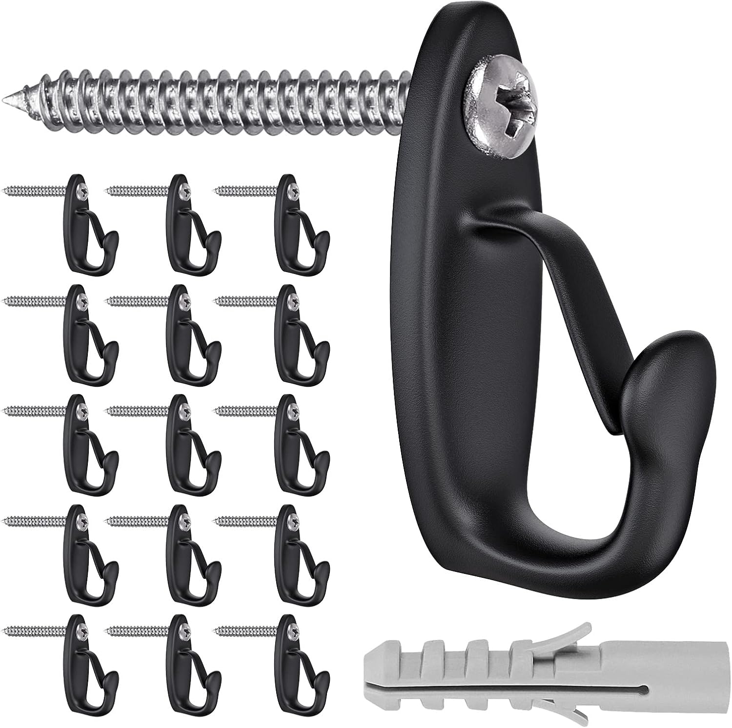 Outdoor Hanging Brackets - SELEWARE 15PCS Screw in Hooks for Hanging Outdoor String Lights, Windproof Christmas Light Hanger Hooks, Black Wall Hooks for Patio Gazebo Fence to Hang Party Fairy Wire Lights, Plants, Wind Chimes