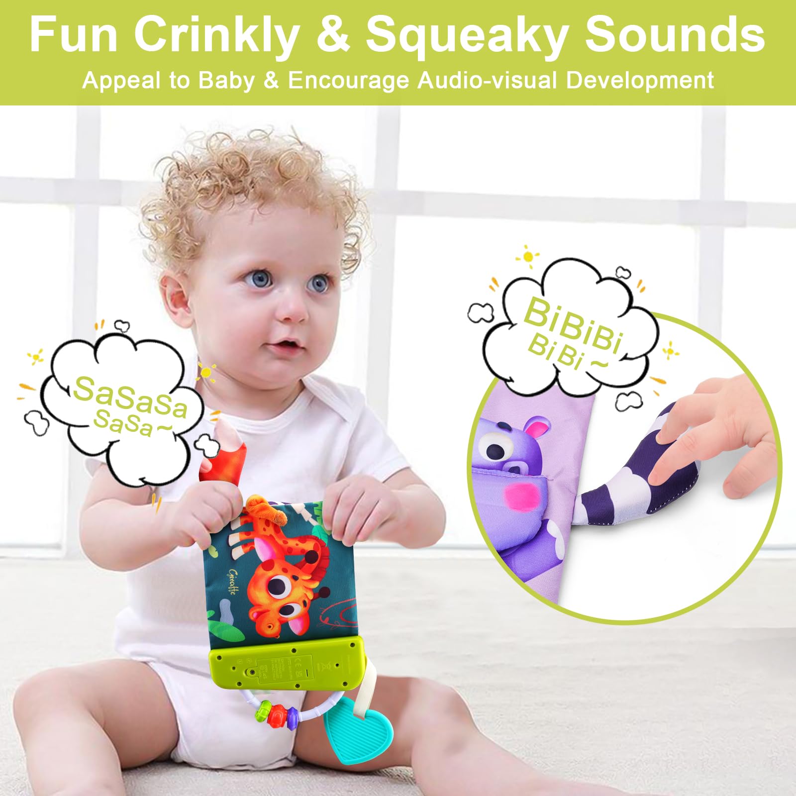 FPVERA Baby Cloth Book Sensory Books for Babies 0+ Months Baby Book for Toddlers Infant Toys Newborn Soft Cloth Touch Feel Tummy Time Book with Musical Boys Girls Early Learning Stroller Toy Gift