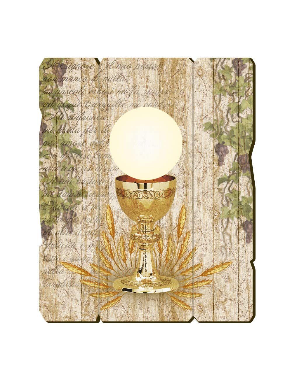 BONELLA BROTHERS Bonella Brothers | Vintage Style Shaped Wooden Picture with Eucharistic Symbols of the First Communion size 19x24 cm | Made in Italy