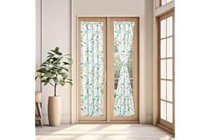 VOGOL French Door Panels, 72 Inches Long Natural Style French Door Curtains, Green Birds & Flowers Printed Pattern for Front Glass Door Back Entry Door, 1 Peel, 25 x 72