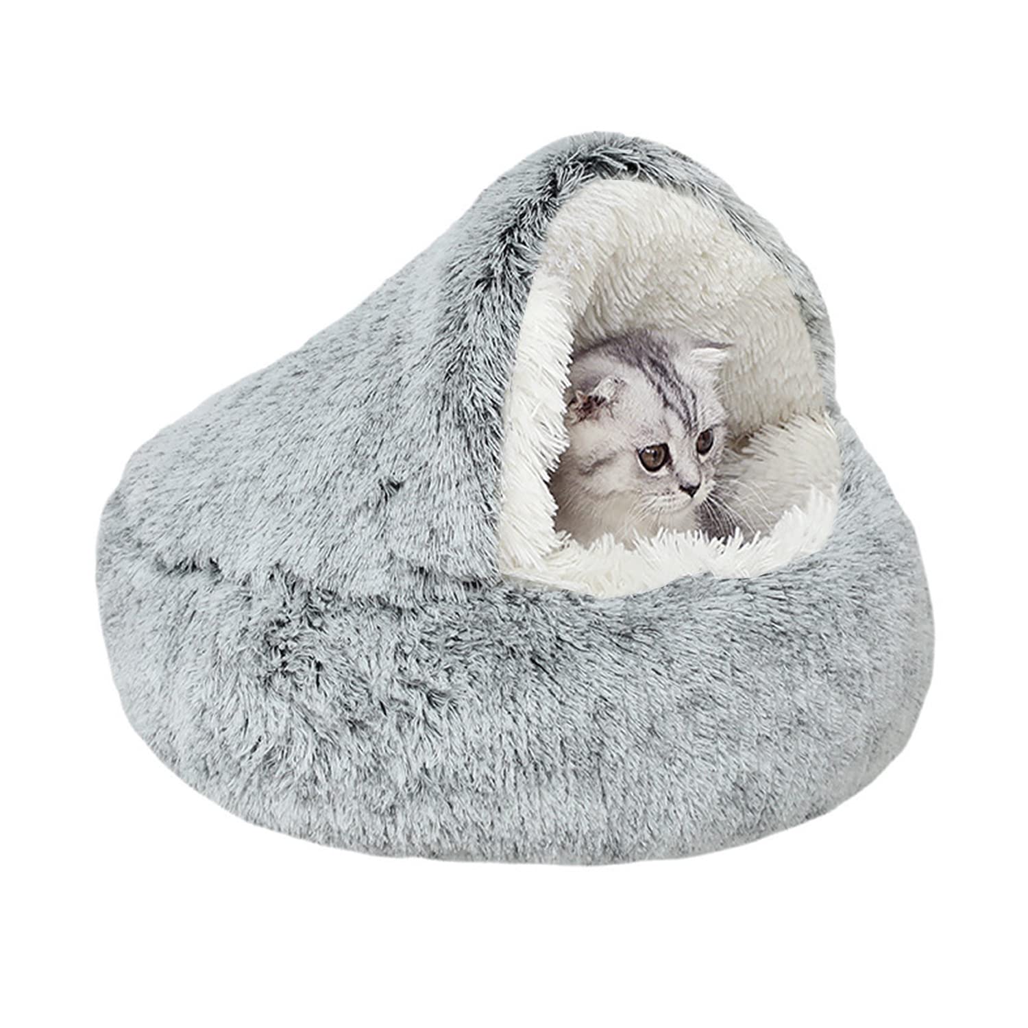 YAGE Cat Bed, Suitable for Kitten Small Dog under 7kg, Washable Fluffy Plush Anti Anxiety Pet Bed, Soft Warm Donut Cat Sleeping Bag.Patent No.: 6242416(Grey)