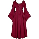 Scarlet Darkness Renaissance Dress for Women Medieval Peasant Dress Long Bell Sleeve Dresses