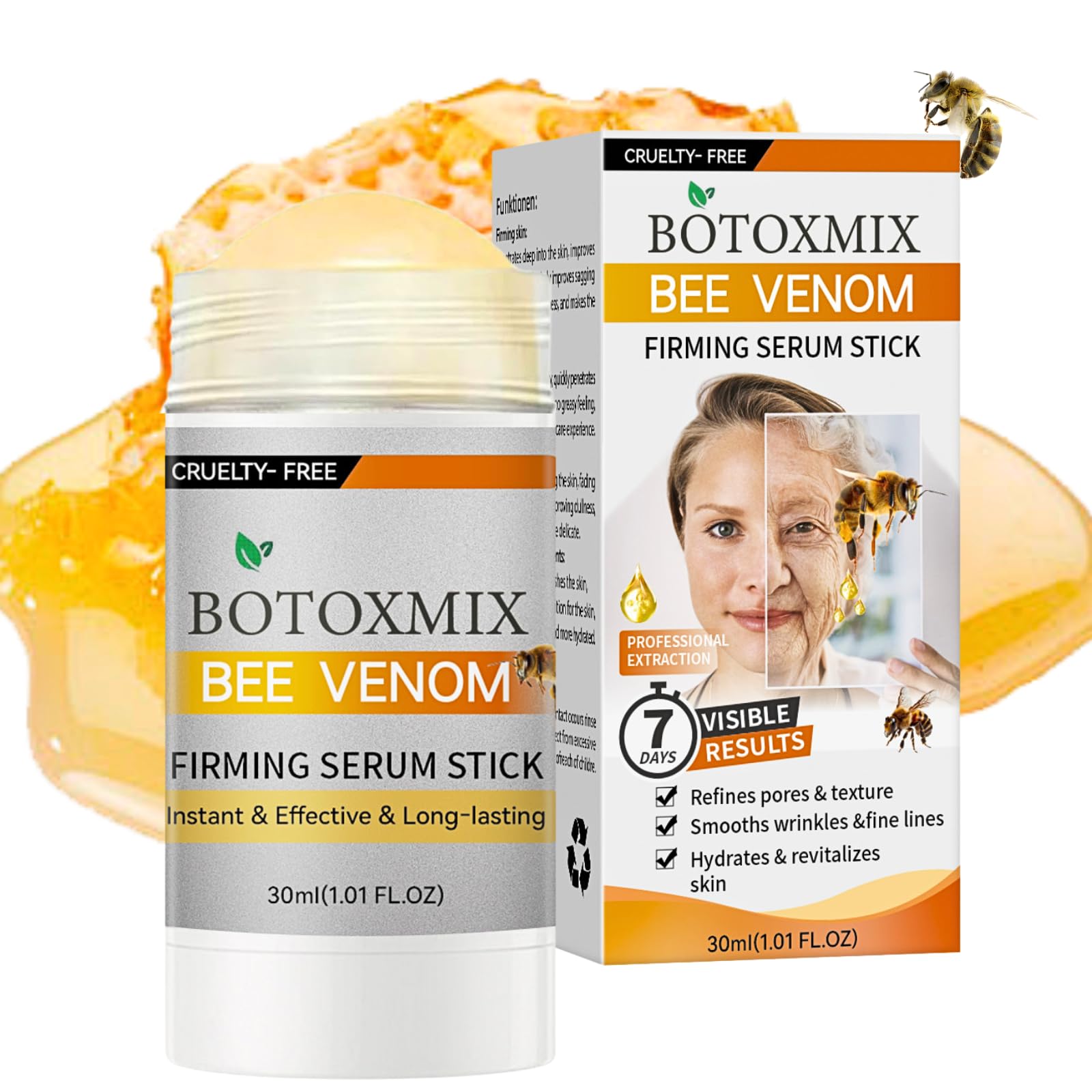 Boto-x Bee Venom Firming Serum Stick, Boto-x Bee Venom Wrinkle Removal Cream, Skin Tightening Cream For Face, Lift & Smooth Fine Lines, Collagen Booster, Natural Vegan & Sensitive Skin Safe