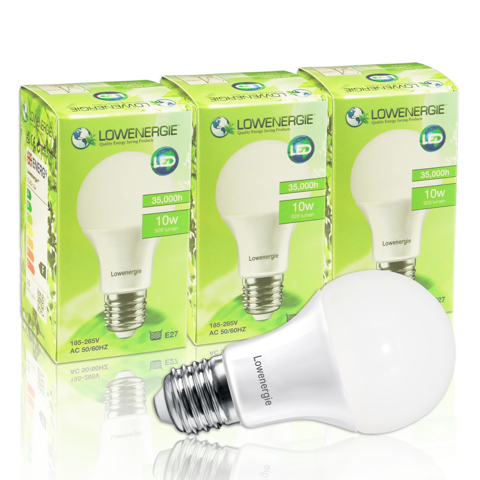 LOWENERGIE LED Light Bulbs 10W Edison Screw E27 Day White 6000K A60 GLS Lamps – Pack of 3 Energy-Saving Everyday Lighting [Energy Class F] — image 1