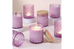 MATAHUM 8 Pack Purple Candle Jars for Making Candles, 7 OZ Empty Glass Candle Making Jars with Bamboo Lids for Candle Making Supplies, Candle Containers Vessels for Home DIY Decoration