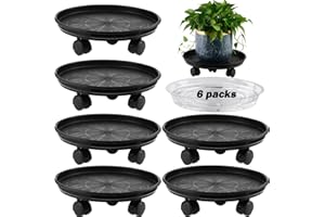 KVYUSFLOURISH 6 Packs 15” Extra-large Plant Caddy Plant Saucers on Wheels Rolling Plant Stands Heavy-duty Plant Dolly Plastic Planter Roller Base Pot Movers Outdoor Plant Tray Coaster, Clear Plant Saucers x 6