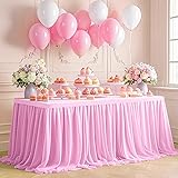 FANPROMS 6FT Pink Tulle Table Skirt for Rectangle