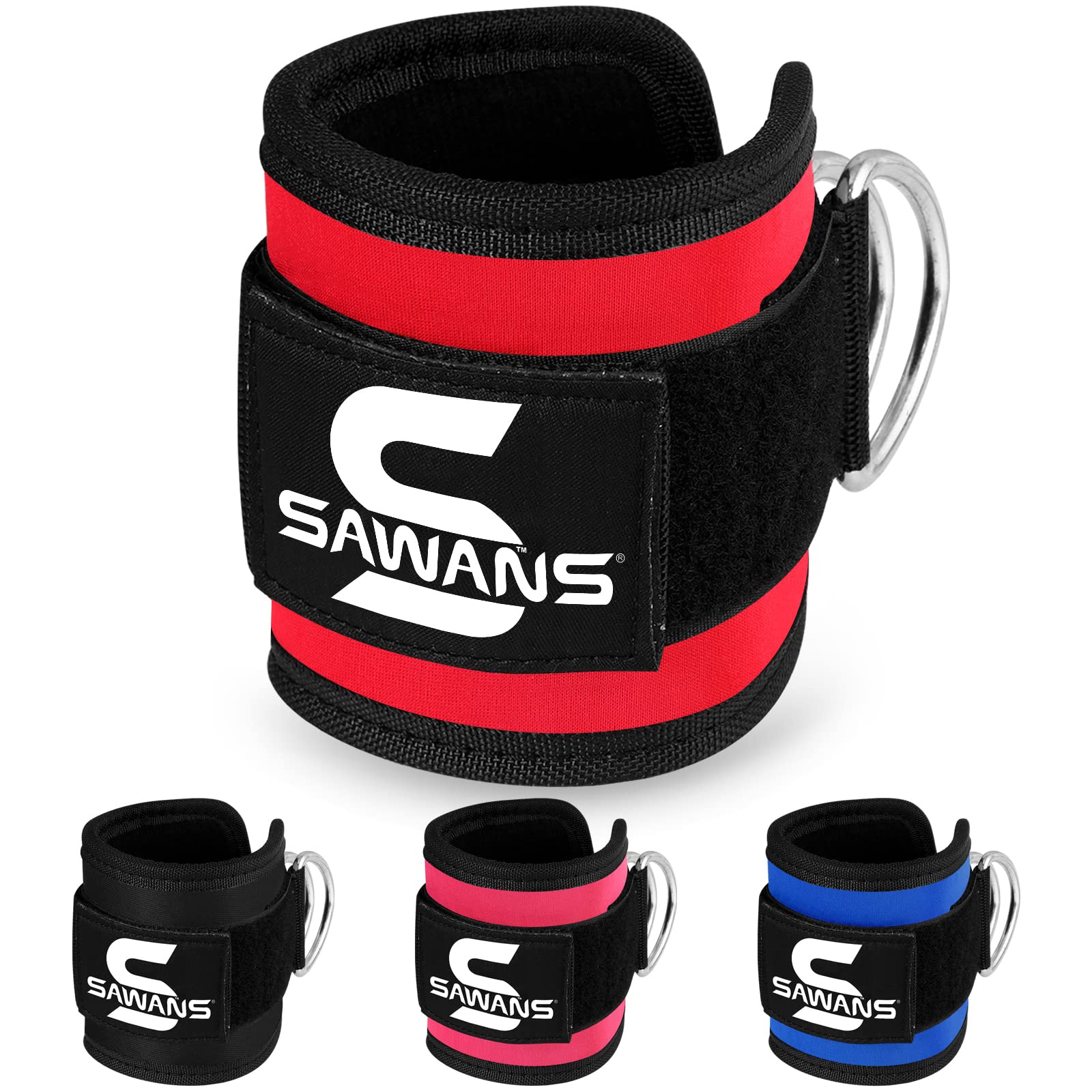 SAWANS Ankle Straps for Cable Machine Attachments Gym Ankle Cuffs with Neoprene Padding Adjustable Glute Kickback Workouts Booty Hip Abductors Leg Curls Exercise for Men and Women (Red 1Pc)