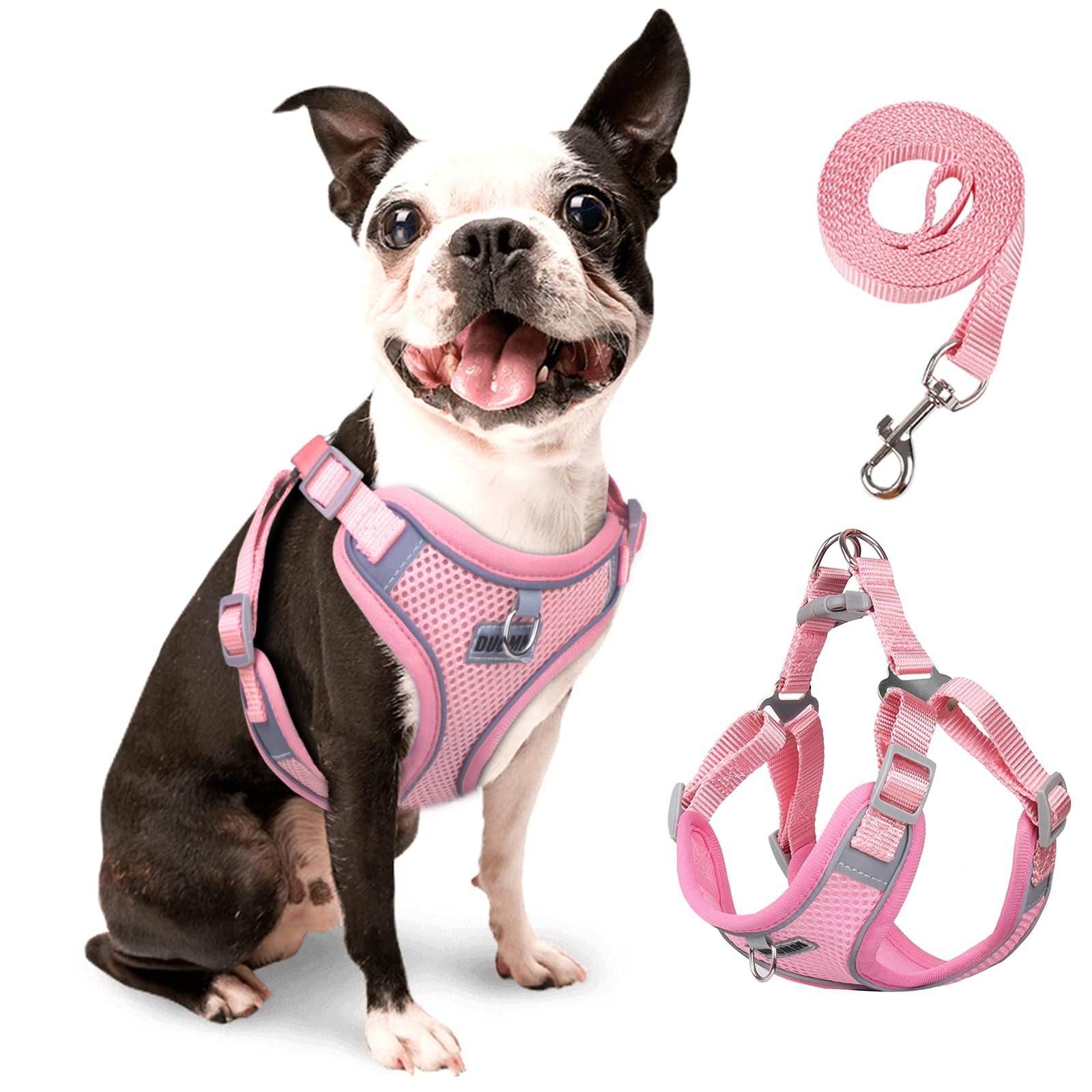 Rennaio Dog Harness No Pull, Adjustable, Lightweight & Reflective, Pink, M