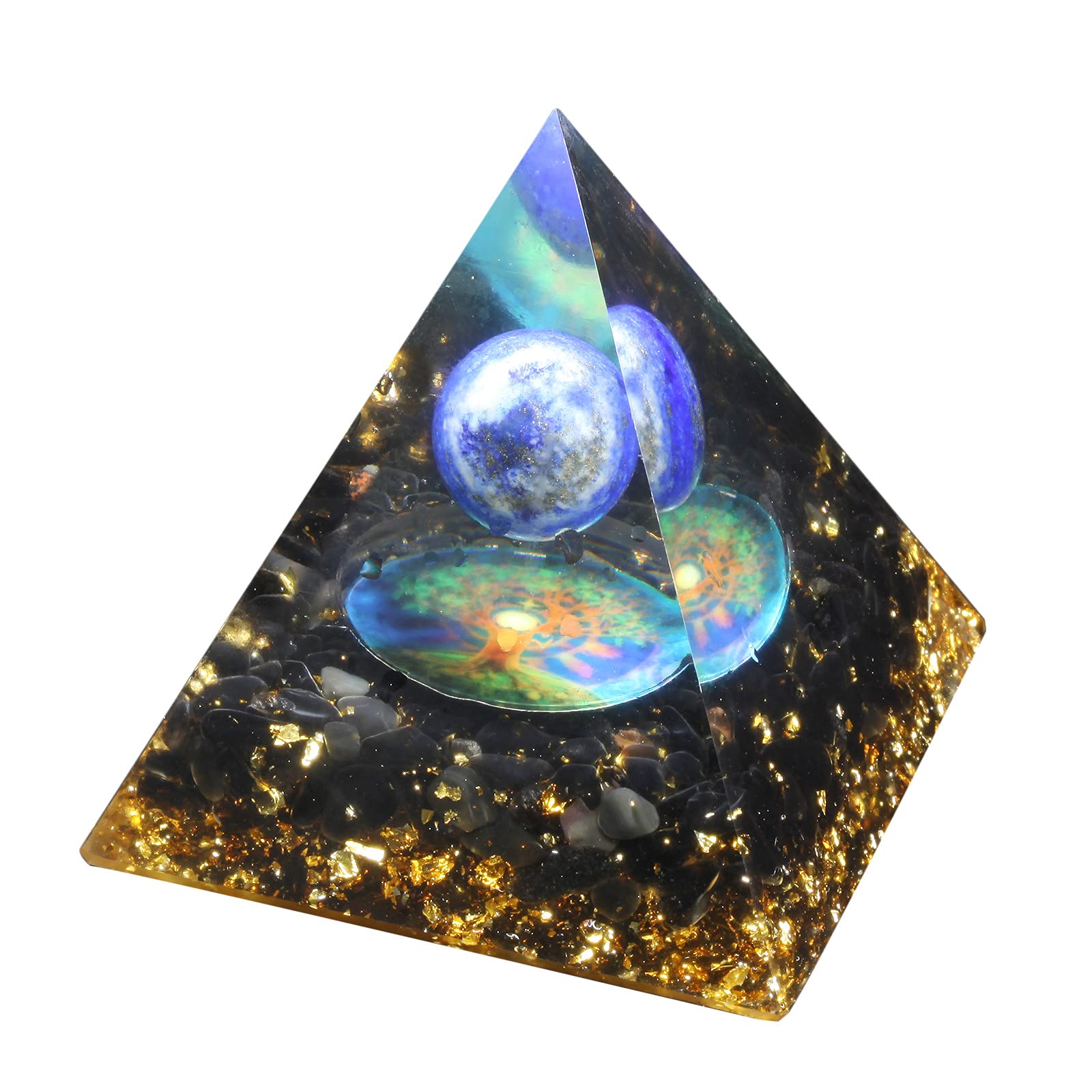 Nupuyai Lapis Lazuli Sphere Healing Crystal Pyramid with Gift Box, Tree of Life Symbol Spiritual Ornament Quartz Point Reiki Energy Figurine for Protection