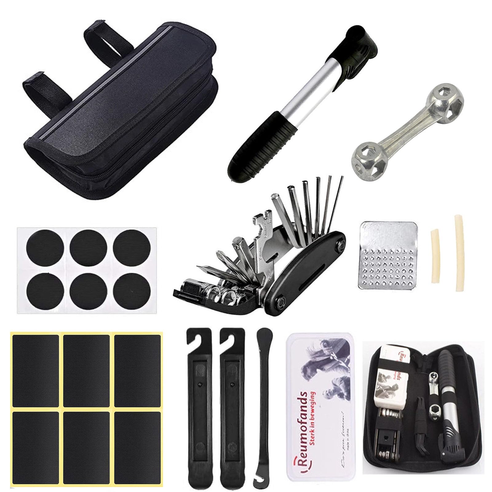 FALEIZHI Portable Bike Repair Kit, Professional All-in-One Puncture Repair Set with 16-in-1 Multi-Tool, Mini Bike Pump & Tyre Patches, Universal for Mountain/Road Bikes