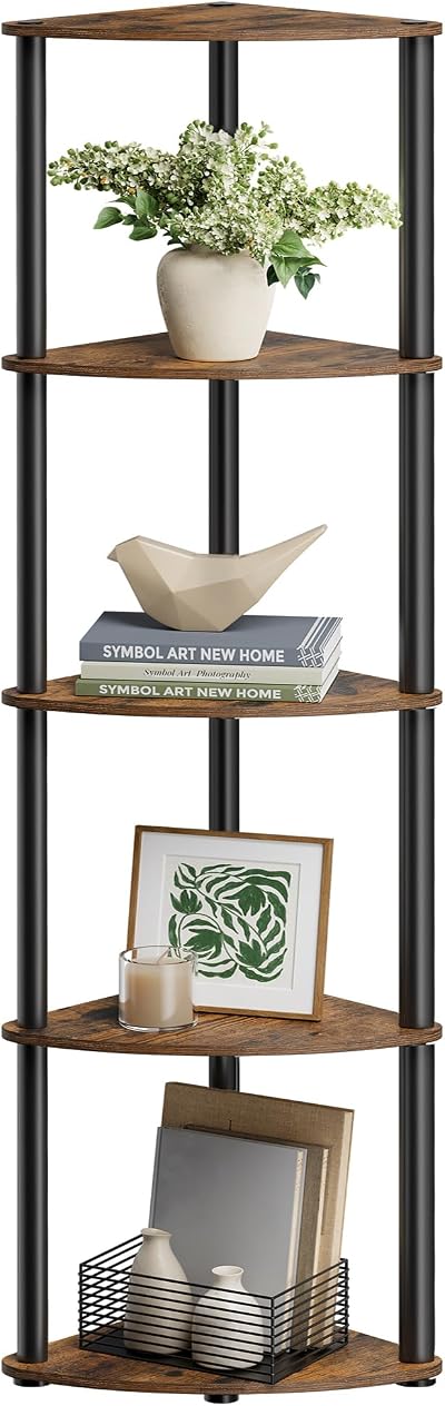 SONGMICS HOME 5-Tier Corner Shelf Rustic Brown LBC610K01 Toolless Assembly