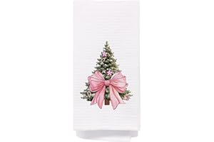 bitCNY Pink Christmas Tree Kitchen Towels - Pink Christmas Tree Decorations, Pink Christmas Towels Kitchen, Pink Santa Decor Bathroom, Pink Christmas Hand Towels, 16 x 24 Inch