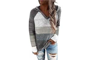 YAnGSale Top Casual Patchwork Sweater Women Fashion Hoodies Long Sleeves Shirt Hooded Blouse Knit Pullover