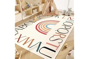 Truqual Nursery Rug Round Rainbow Classroom Rug Elementary, Non-Slip Rainbow Rug for Girls Room, Extra Large Learning Carpet for Kids Playroom, Circle Play Mat for Toddlers