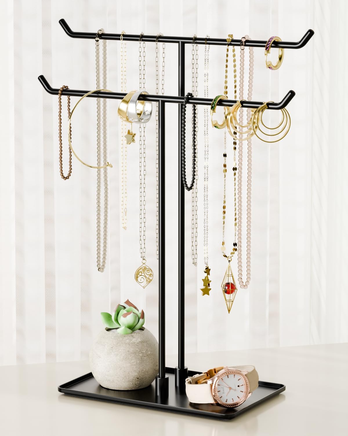 Josmimic Necklace Stand – Gold Metal Jewelry Organizer Holder For Home Decor, 14.6 Inch Tall - View #8