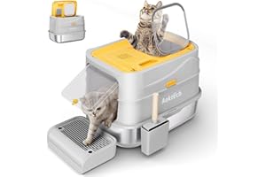 AOKTECH Extra Large Stainless Steel Litter Box with Lid & Scoop, Enclosed Metal Kitty Litter Box with Step, Front Entry Top Exit, Odor Control, Anti-Leakage, Non-Sticky, Easy Cleaning