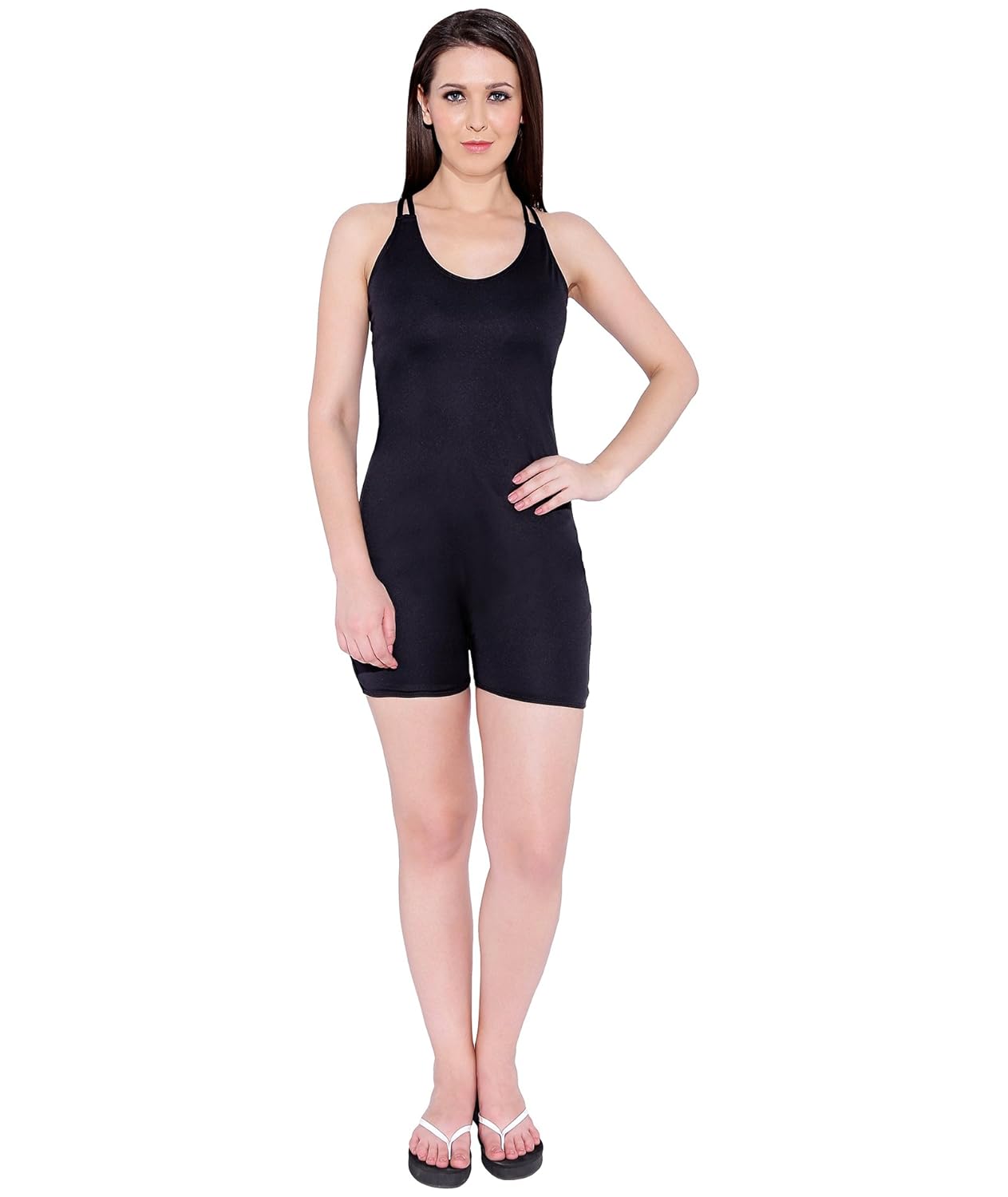 nidhi munim women's cross back in passionate black swimsuit with pacer legs