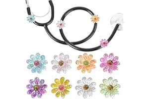 Luneclat Colorful Daisy Flower Stethoscope Charms - 8Pcs Cute Resin Stethoscopes Accessories for Nurses Doctors Nursing Students, Personalized Stethoscope ID Tags Gifts for Women Medical Staff