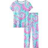 Topgal Little & Big Girls Long Sleeves & Pants Tie Dye Tropical Flowers Leaves Pajamas Kids PJ Set Sleepwear Size 6-18