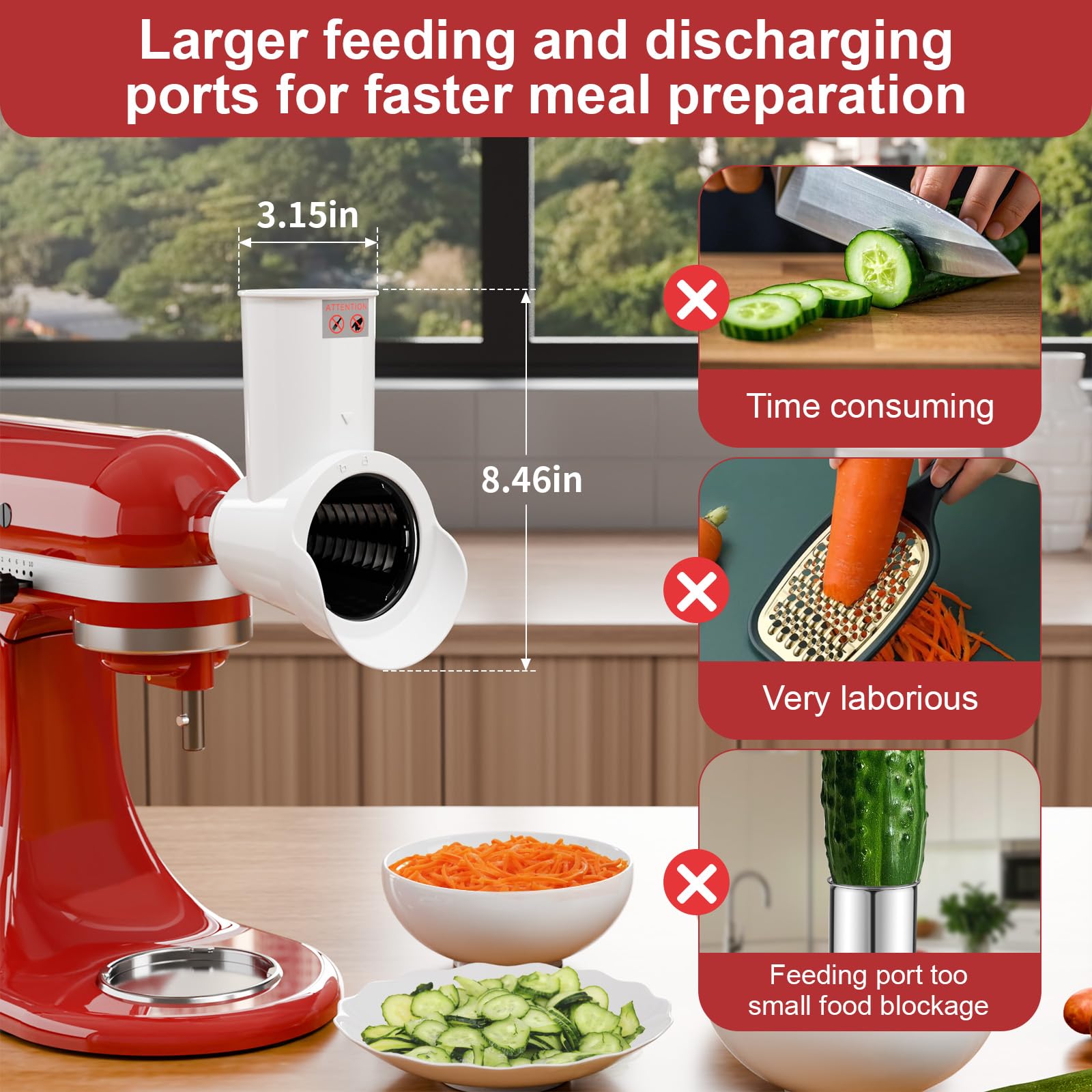Tmbeg Slicer Shredder Attachment for KitchenAid Stand Mixer, Cheese Grater, Cheese Grater with 3 Blades, Salad Maker Attachment for Kitchen aid, Dishwasher Safe, Food Slicer for Grating and Slicing
