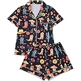 FUVYKOL Women's 2 Piece Cowboy Boots Pajama Sets Sleepwear Short Sleeve Button Down Nightwear Lounge Sets