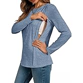 Yousify Womens Long Sleeve Nursing Shirts Zipper Maternity Breastfeeding Tunic Tops Seam Pregnancy Clothes