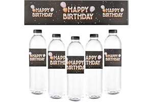 URROMA 100 Pcs Black and Gold Happy Birthday Water Bottle Labels Waterproof Water Bottle Stickers Party Bottle Wrap Around Wrappers Anniversary Party Supplies for Bottle