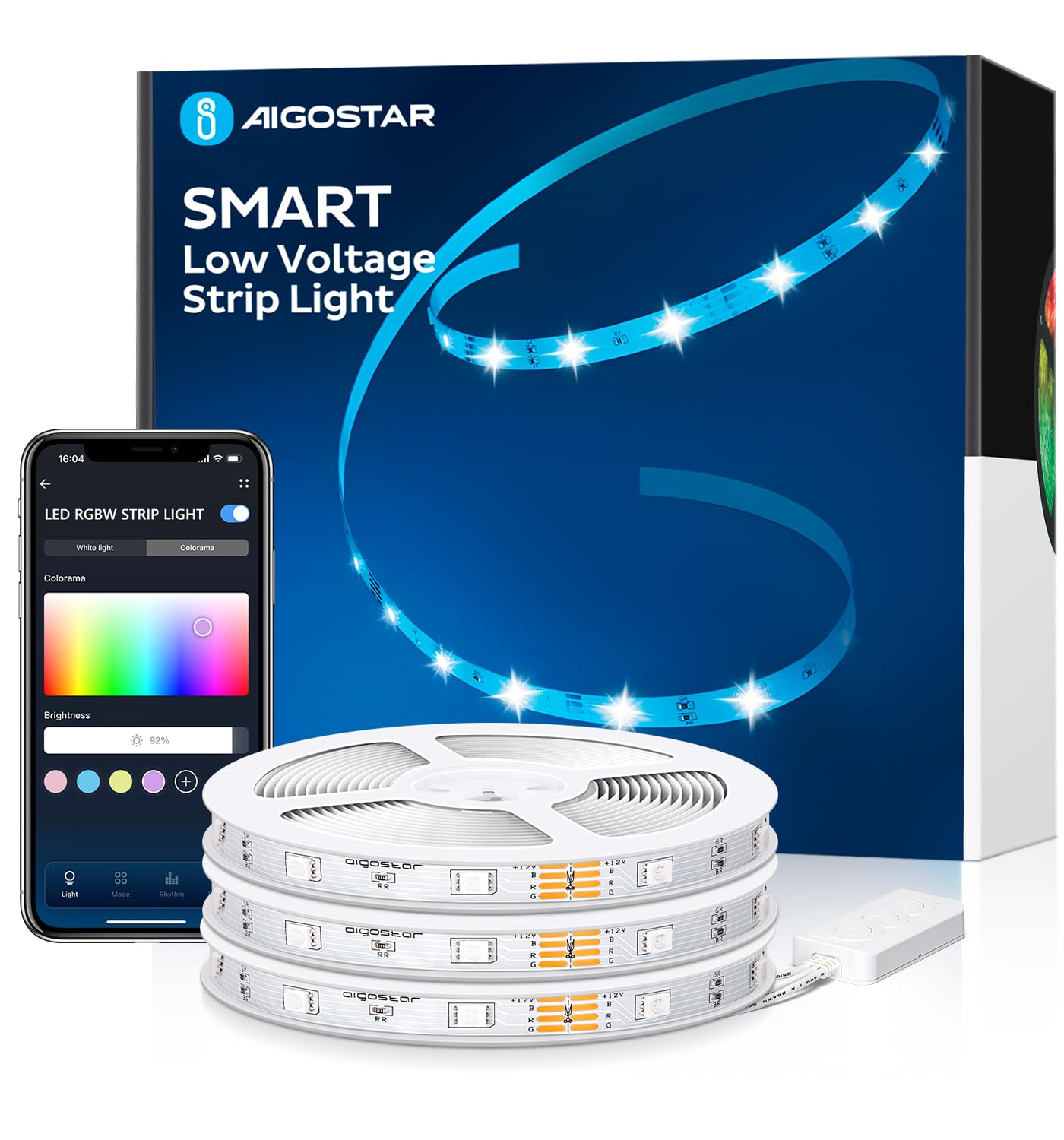 Aigostar RGB Led Strip Light 15m Plug in Led Strip Lights with Music Sync Mode Work with Smart WiFi App Control & Remote Led Lights for Bedroom Party TV Living Room 3 Rolls of Led Strip Light 5m — image 1