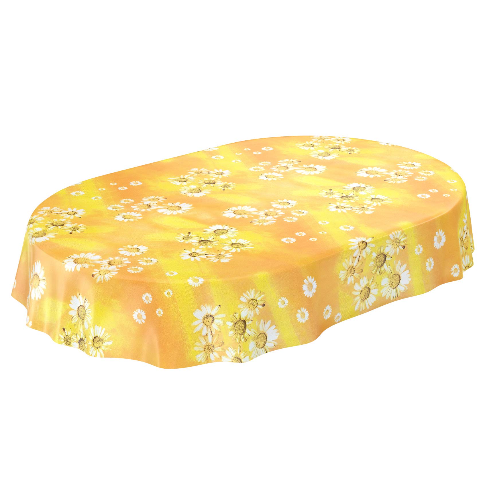 ANRO Oilcloth Tablecloth Oilcloth Tablecloth Tablecloth Camomile Yellow Flowers Sun Oval 200 x 140 cm Cut Edge 140 x 200 cm