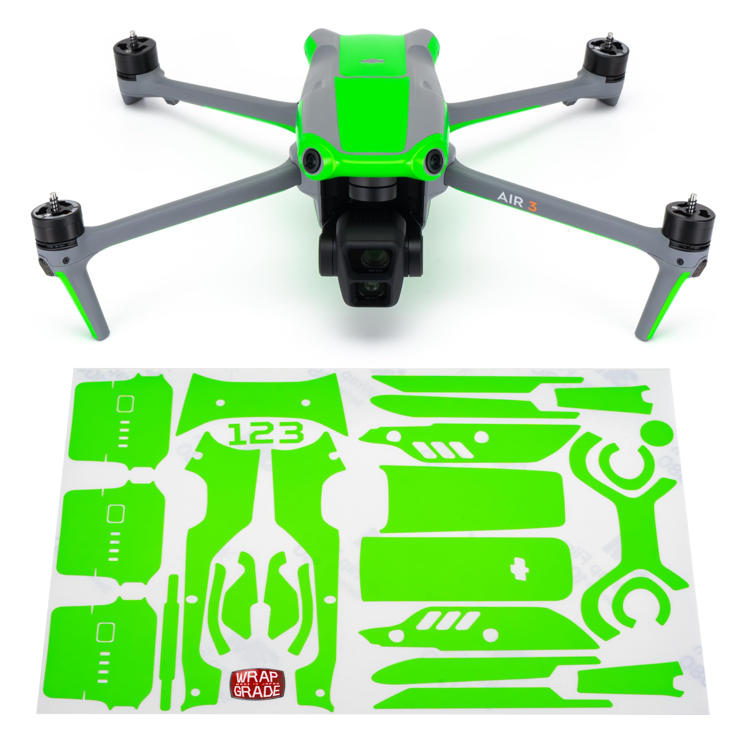 WRAPGRADE Skin Stickers compatible with DJI Air 3 | Accent Color (NEON GREEN)