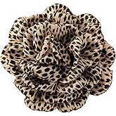 Dainty Leopard Print Rose Flower Brooch for Women Vintage Handmade Large Satin Fabric Floral Lapel Pins Elegant Dress Suit Clothes Hat Bag Accessories Wedding Bridal Prom Party Jewelry 100mm