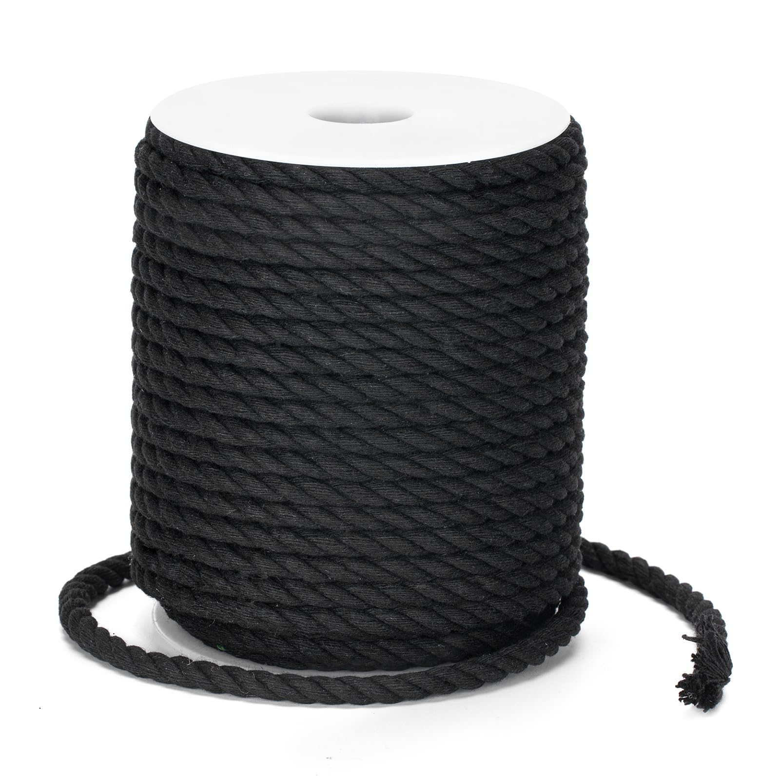 KINGLAKE Soft Cotton Black Rope 6mm, 30m Macrame Cord Twisted Thick String Decorative Rope for Crafts, Washing Line, Wall Hanging, Plant Hanger, Gardening, Decoration, Repairing Cat Scratching Post
