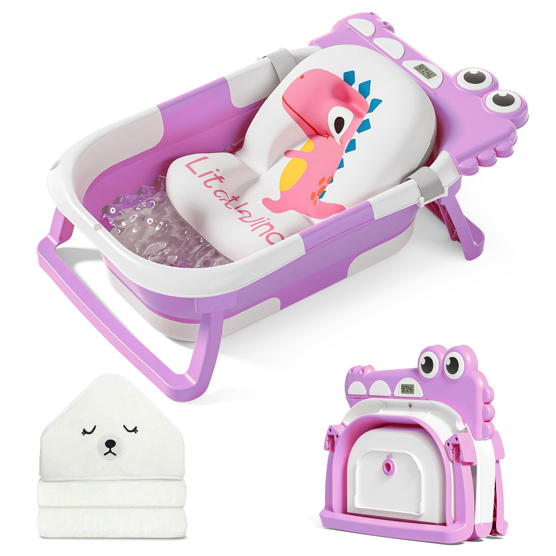 Photo 1 of (missing pieces) MoreFeel Collapsible Baby Bathtub for Newborn with Thermometer & 1 Hooded Towel & 1 Soft Floating Cushion