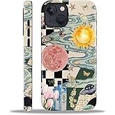 MQJCYB Compatible with iPhone 14 13 Case - Hybrid Heavy Duty 2 in 1 Full Body Rugged Shockproof Protection Glossy Case for iPhone 14 13 - Aesthetic Collage Moon and Sun