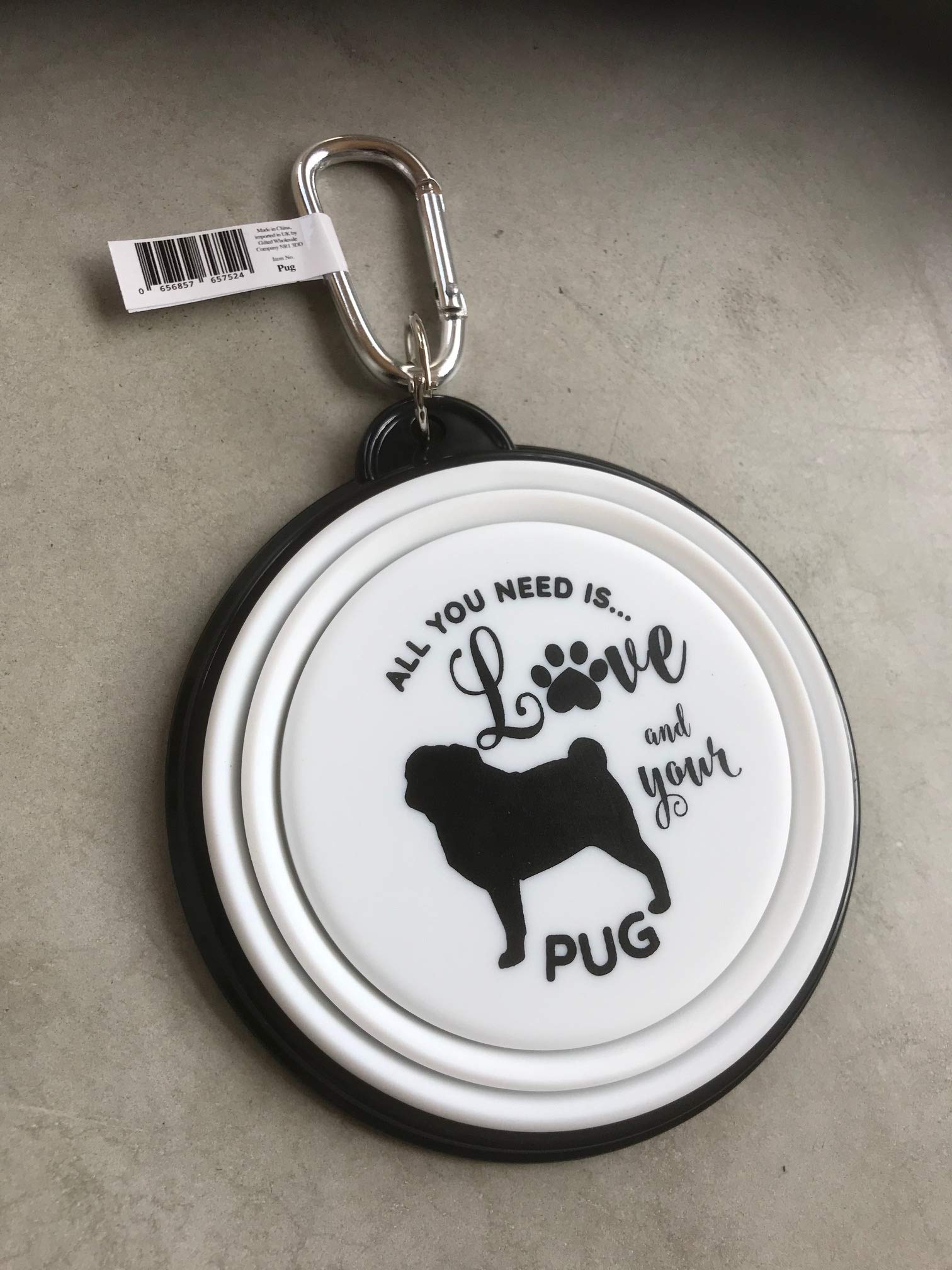 Pug Snub Nose - Personalised Travel Water Bowl