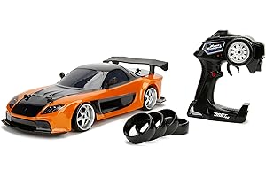 Jada Toys Fast & Furious Han’s Mazda RX-7 Drift RC Car, 1: 10 Scale 2.4Ghz Remote Control Orange & Black, Ready to Run, USB Charging (Standard) (99700)