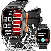 Erosados Military Smart Watches for Men (Make/Answer Call) with LED Flashlight 1.96" Screen 430mAh Fitness Tracker with Sport Modes Heart Rate Sleep Monitor Rugged Smartwatch for iPhone Android