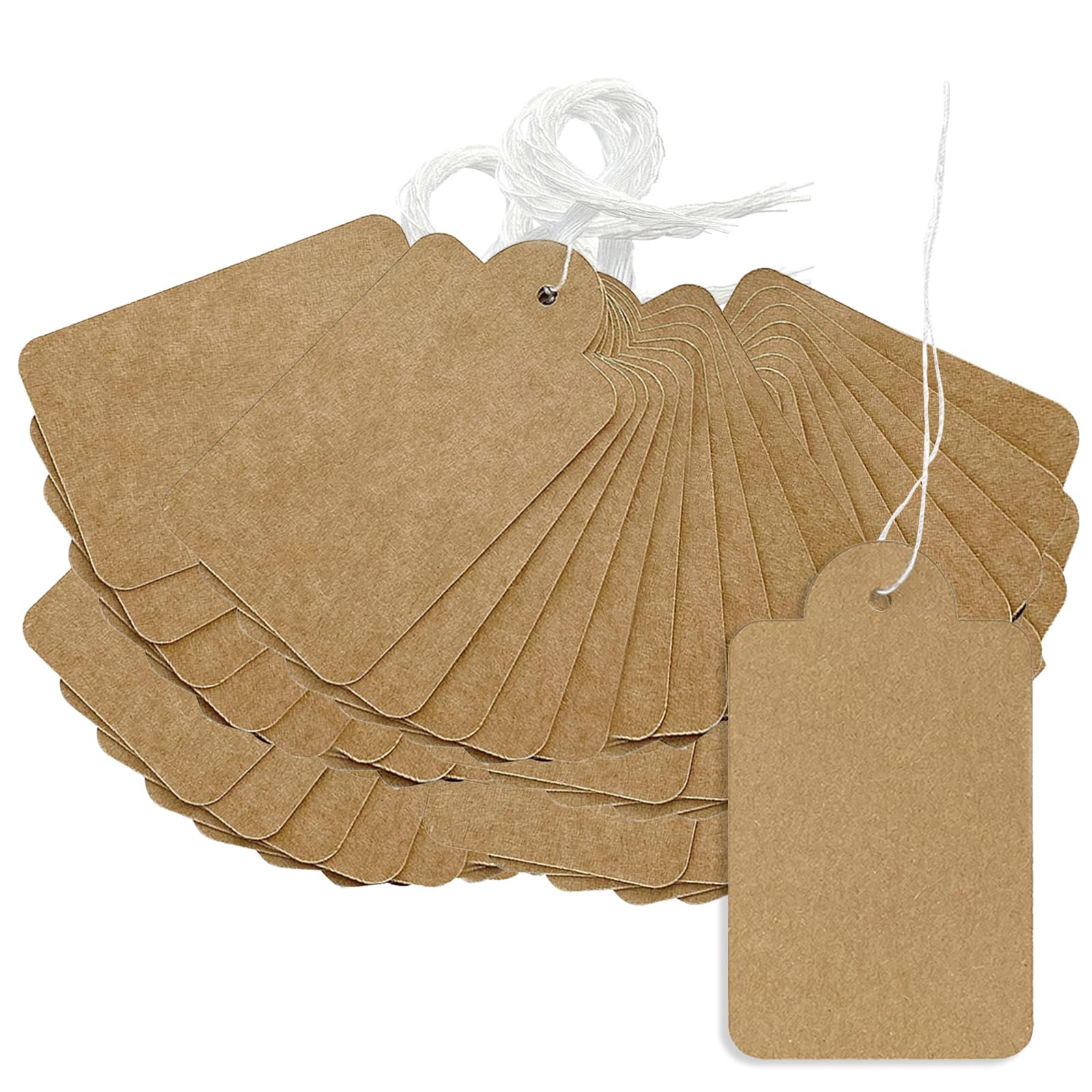 Price Tags with String, 500pcs Kraft Paper Tie on Labels 35 x 22mm Brown Jewellery Strung Price Tags for Display Clothes Jewelry Gift
