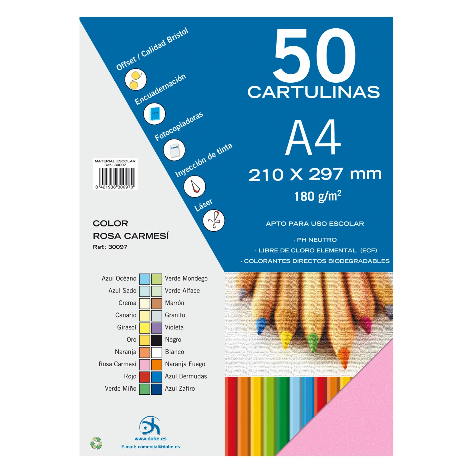 Dohe – Pack of 50 Pieces of Card, A4 Rosa Carmesí