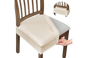 NILUOH Waterproof Seat Covers for Dining Room Chairs Set of 4, Pu Leather Chair Seat Slipcovers Dining Chair Cover Removable Washable Chair Protctor Cover, Rear Covers (PU-Beige)