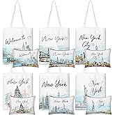Paterr 12 Pcs New York Souvenir Gifts Includes 6 Watercolor New York Canvas Tote Bags 6 Watercolor Nyc Makeup Bags Reusable Grocery Bags for Travel Souvenirs Beach Shopping Gifts for Women Men