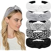 AHONEY 5 Pack Black Knotted Headbands for Women Wide Headbands for Women's Hair Top Knot Non Slip Cute Hair Accessories Leopard Print Diademas Para Mujer (Black)